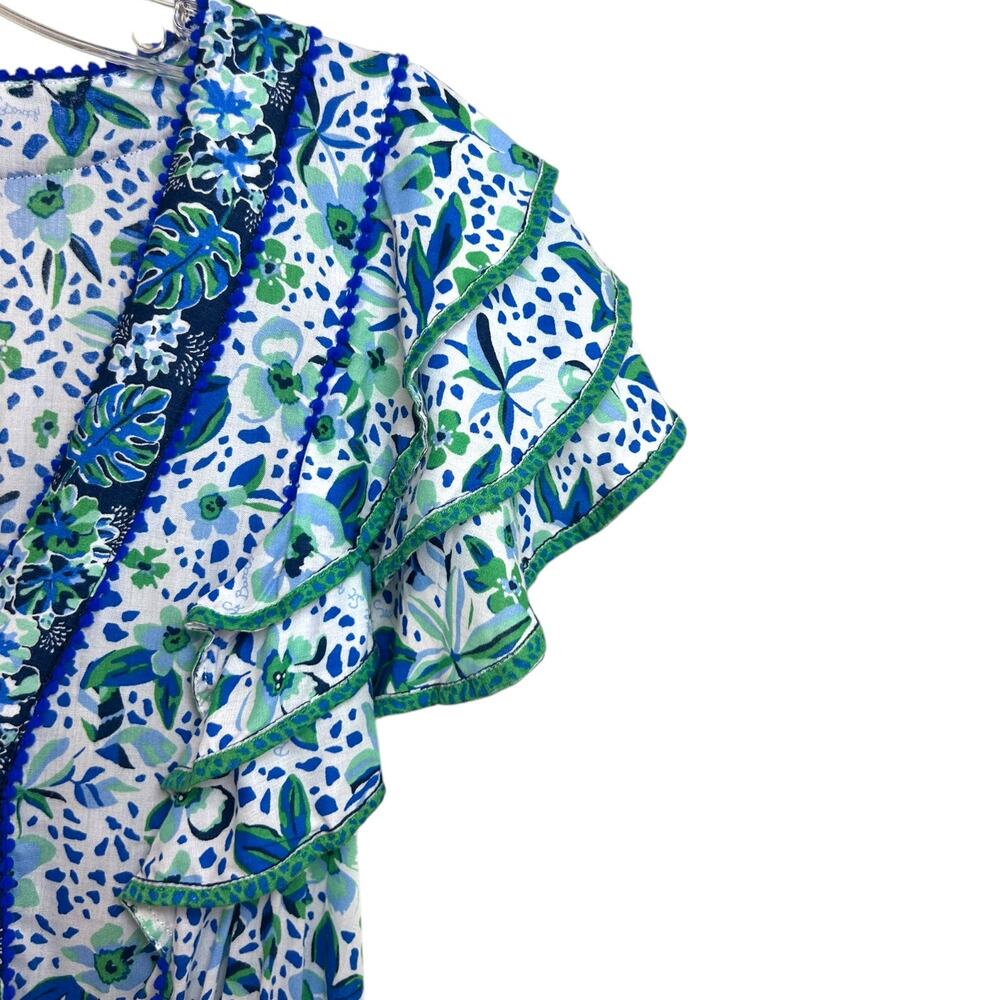 Poupette St Barth, NWT 'Camila' Mini Dress, Floral Ruffle, Blue Monaco, Medium - Picture 14 of 15